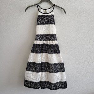 My Michelle girls black and white striped lace dress halter neckline Size 16